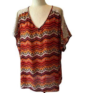 Cato V-Neck Tunic Top Size 24W Lace Shoulder Lightweight Breathable Bobo Tribal